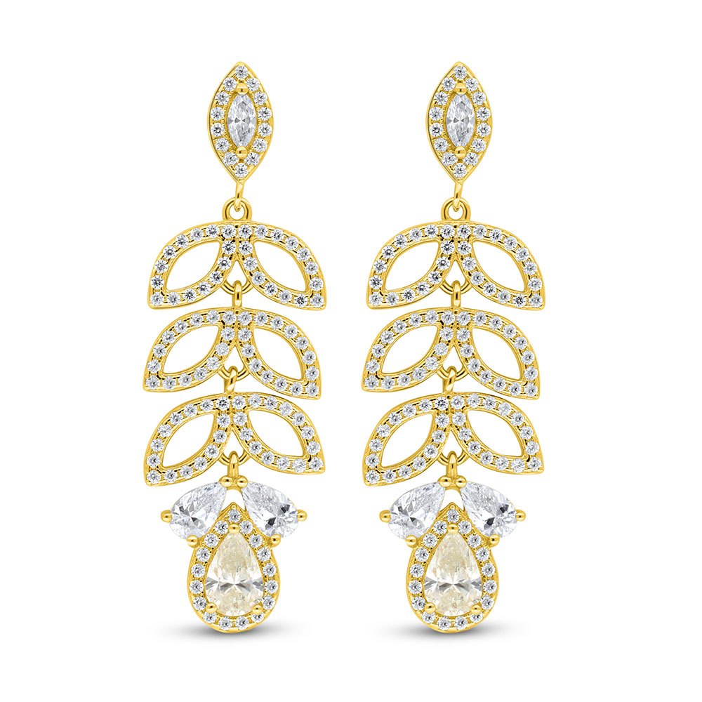 Sterling Silver 925 Earring Golden Plated Embedded With Diamond Color And White Zircon