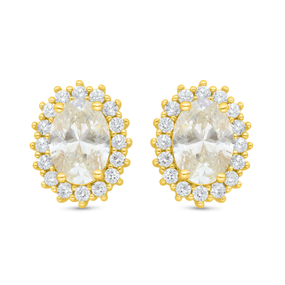 Sterling Silver 925 Earring Golden Plated Embedded With Diamond Color And White Zircon