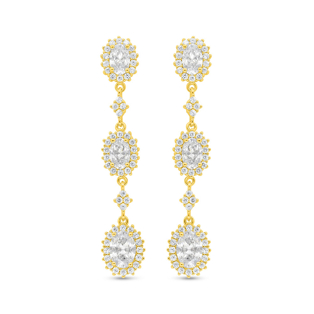 Sterling Silver 925 Earring Golden Plated Embedded With Diamond Color And White Zircon