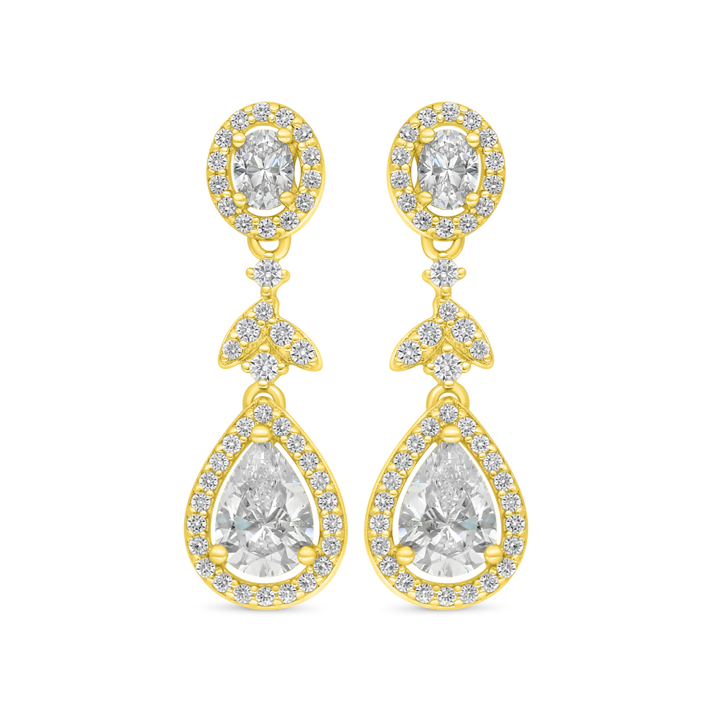 Sterling Silver 925 Earring Golden Plated Embedded With Diamond Color And White Zircon