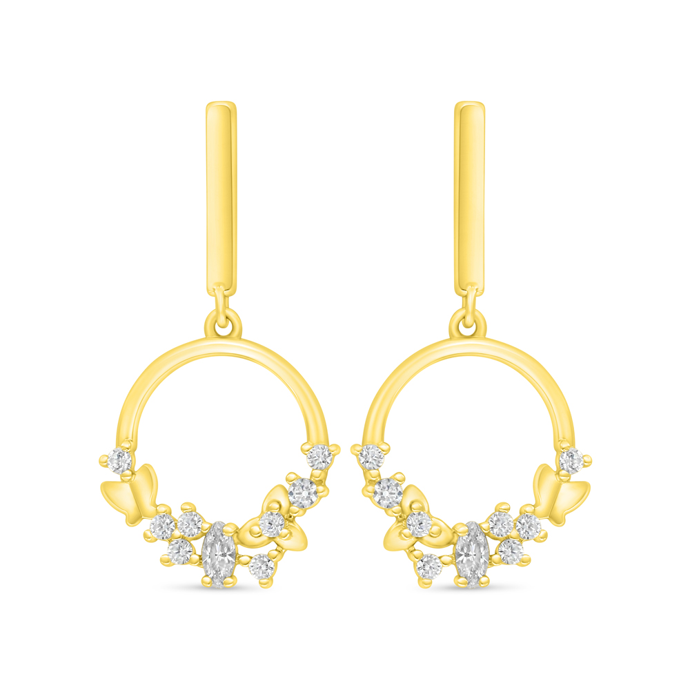 Sterling Silver 925 Earring Golden Plated Embedded With Diamond Color And White Zircon