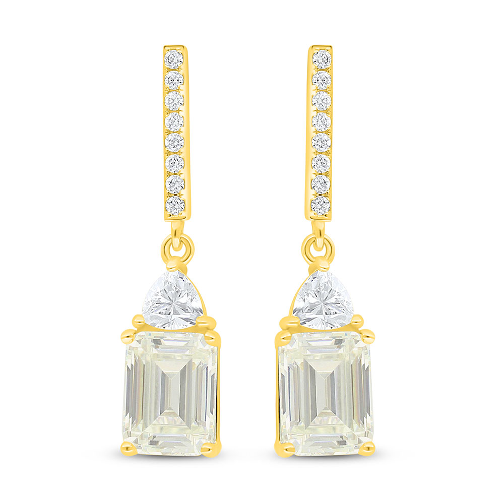 Sterling Silver 925 Earring Golden Plated Embedded With Diamond Color And White Zircon