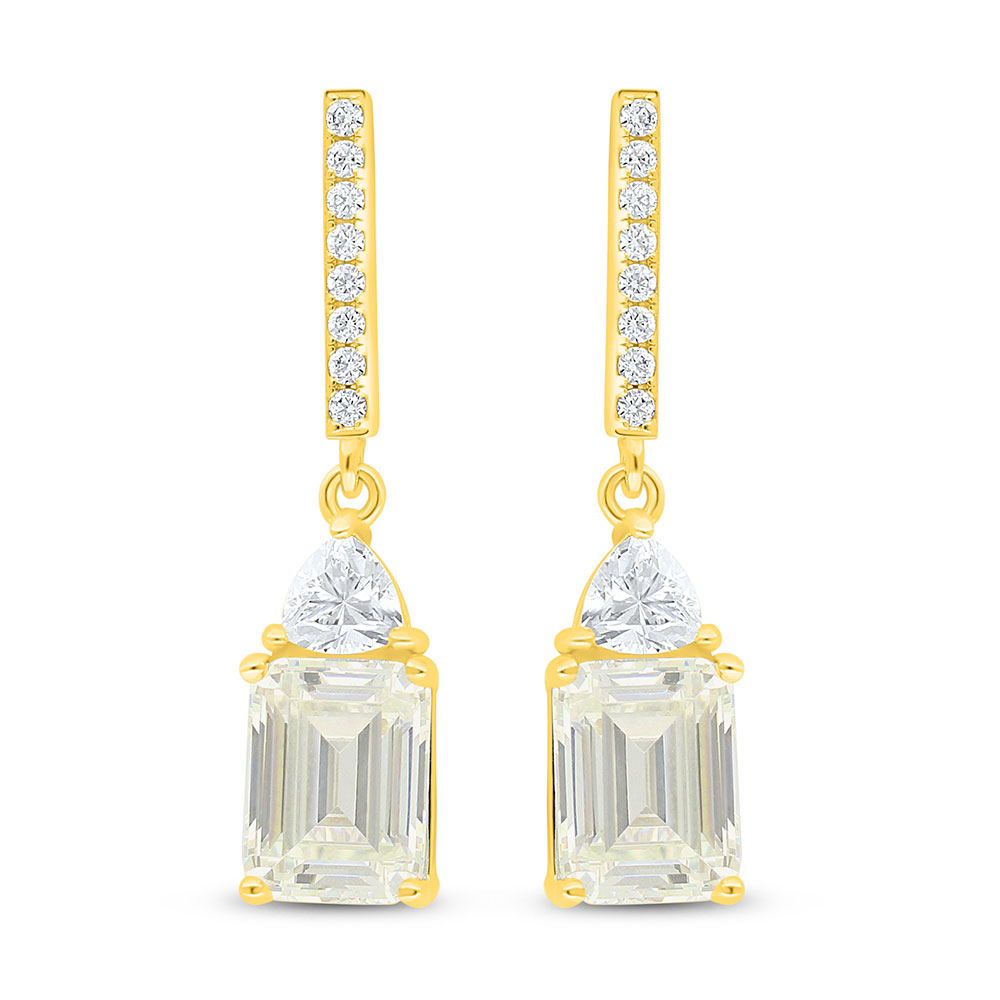 Sterling Silver 925 Earring Golden Plated Embedded With Diamond Color And White Zircon