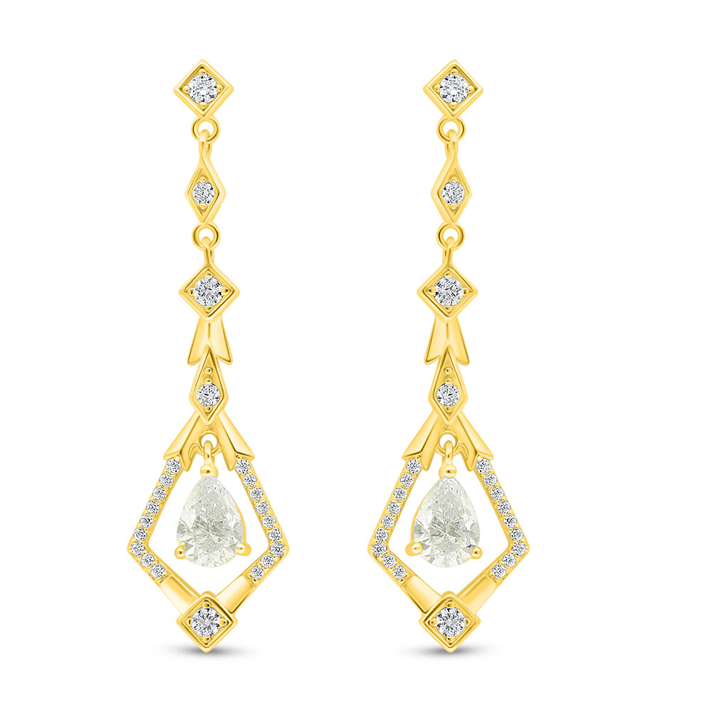 Sterling Silver 925 Earring Golden Plated Embedded With Diamond Color And White Zircon