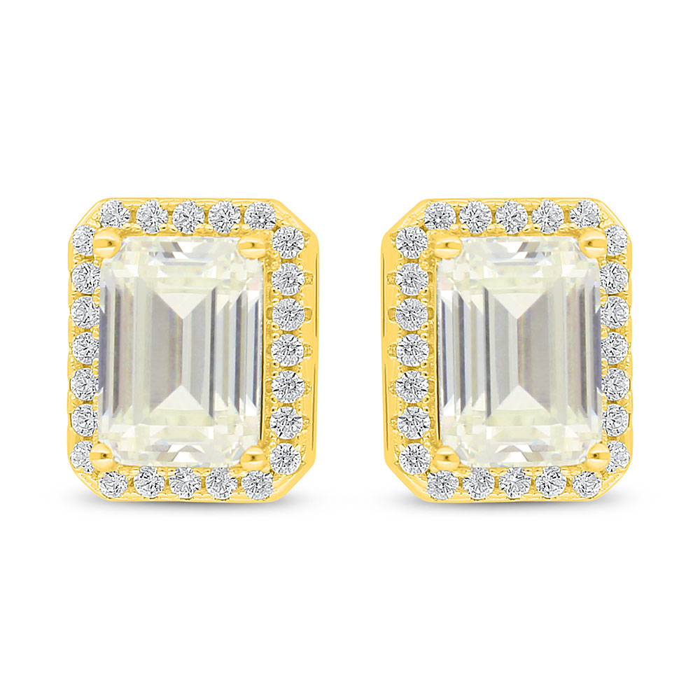 Sterling Silver 925 Earring Golden Plated Embedded With Diamond Color And White Zircon