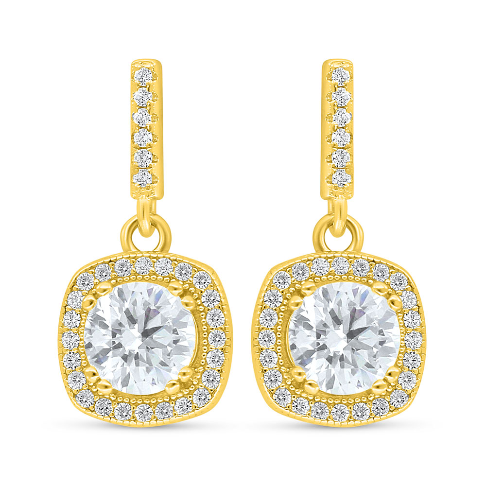 Sterling Silver 925 Earring Golden Plated Embedded With Diamond Color And White Zircon