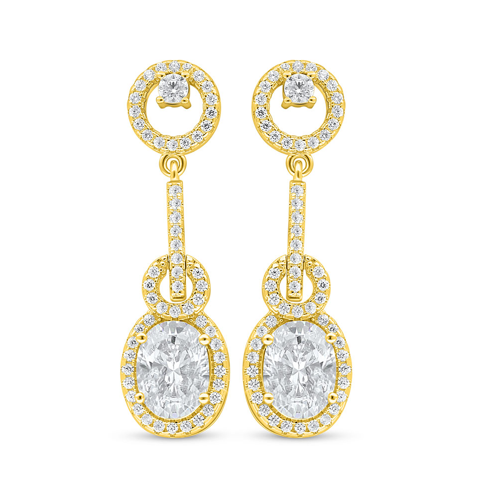 Sterling Silver 925 Earring Golden Plated Embedded With Diamond Color And White Zircon