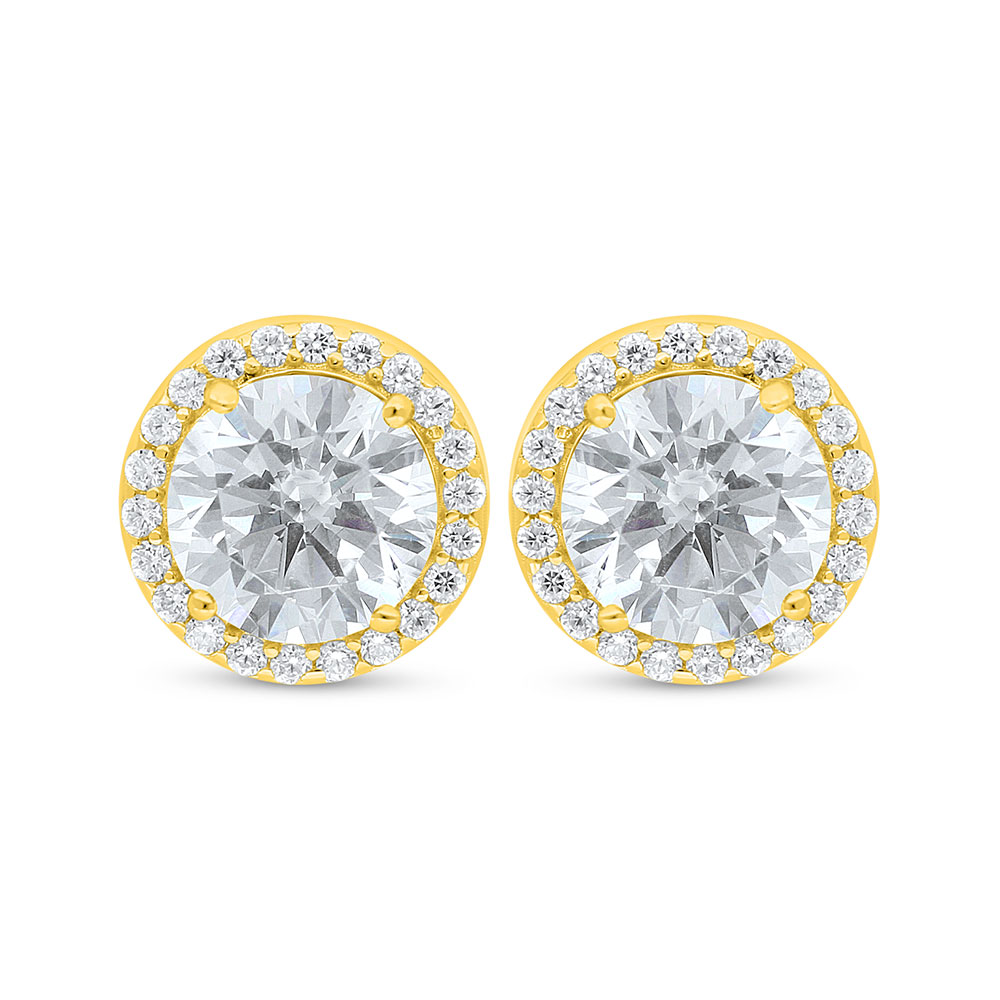 Sterling Silver 925 Earring Golden Plated Embedded With Diamond Color And White Zircon