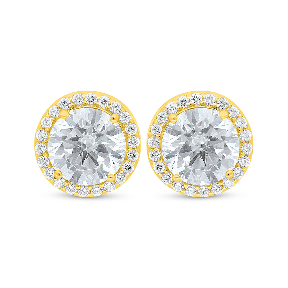 Sterling Silver 925 Earring Golden Plated Embedded With Diamond Color And White Zircon