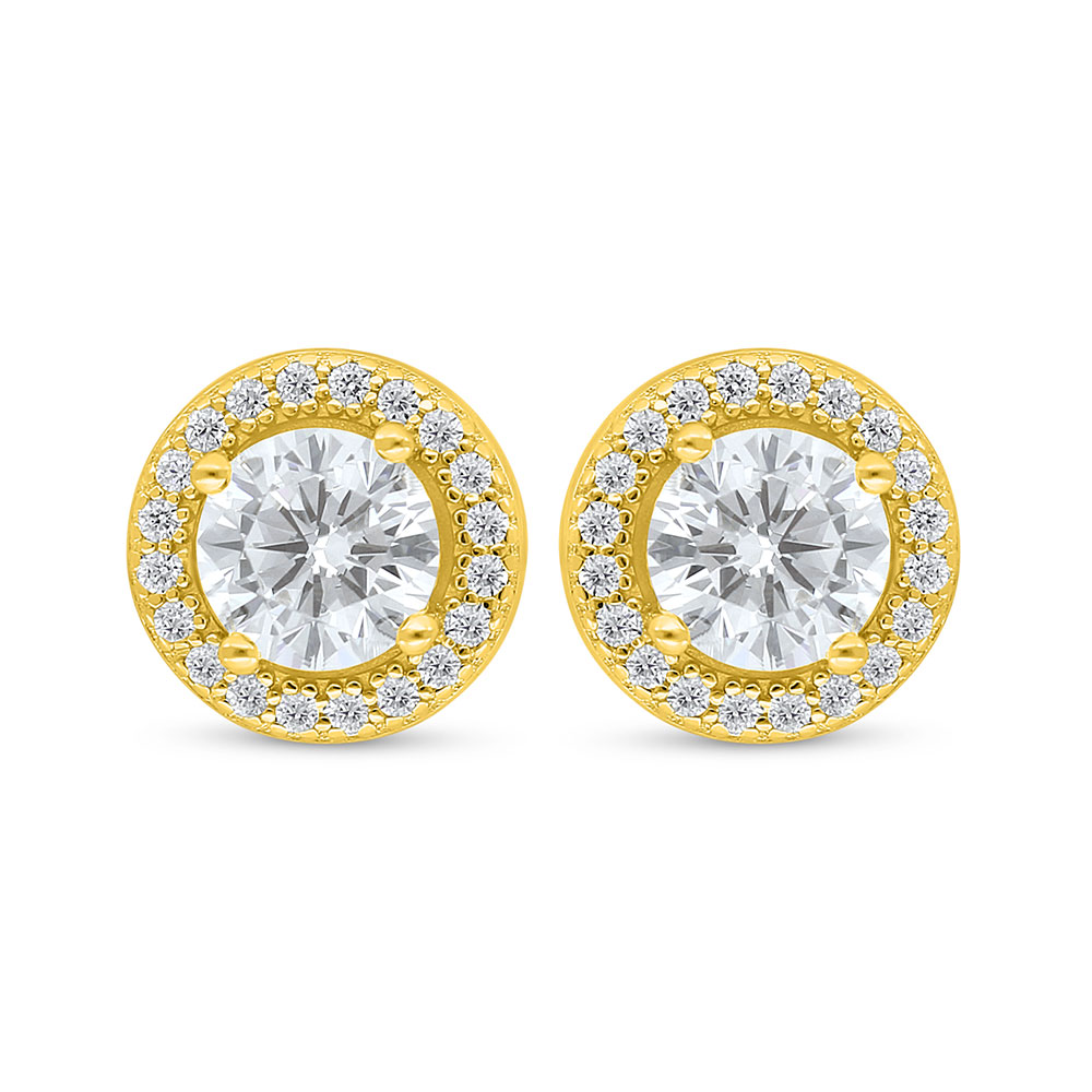 Sterling Silver 925 Earring Golden Plated Embedded With Diamond Color And White Zircon