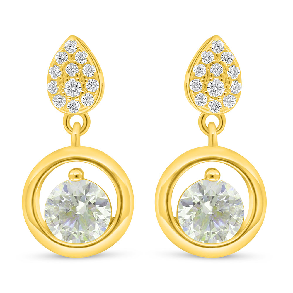 Sterling Silver 925 Earring Golden Plated Embedded With Diamond Color And White Zircon