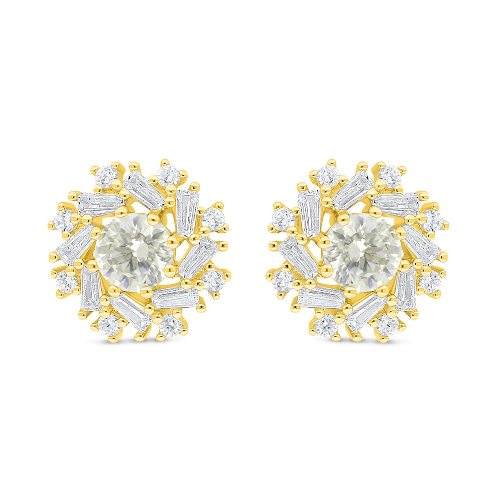 Sterling Silver 925 Earring Golden Plated Embedded With Diamond Color And White Zircon