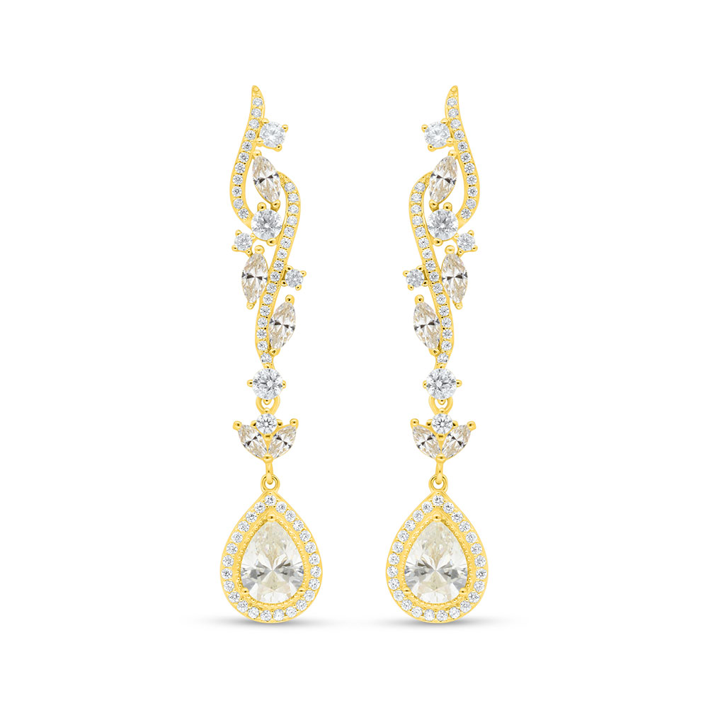 Sterling Silver 925 Earring Golden Plated Embedded With Diamond Color And White Zircon