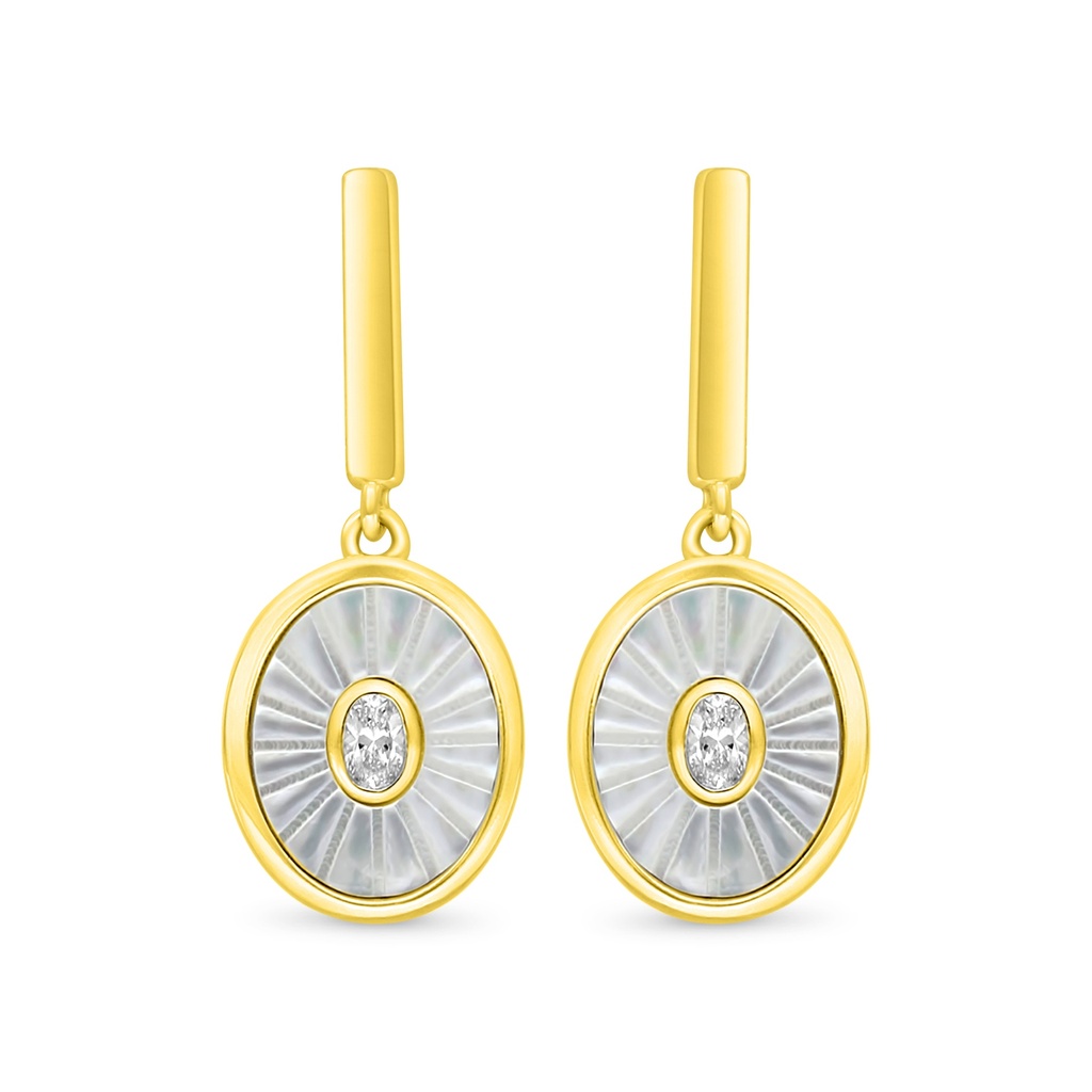 Sterling Silver 925 Earring Golden Plated Embedded With White Shell And White Zircon