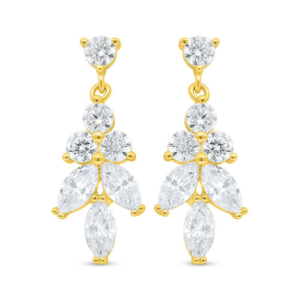 Sterling Silver 925 Earring Golden Plated Embedded With White Zircon