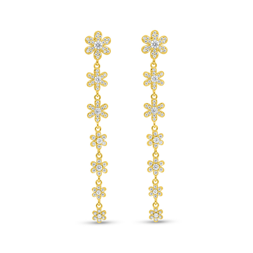 Sterling Silver 925 Earring Golden Plated Embedded With White Zircon