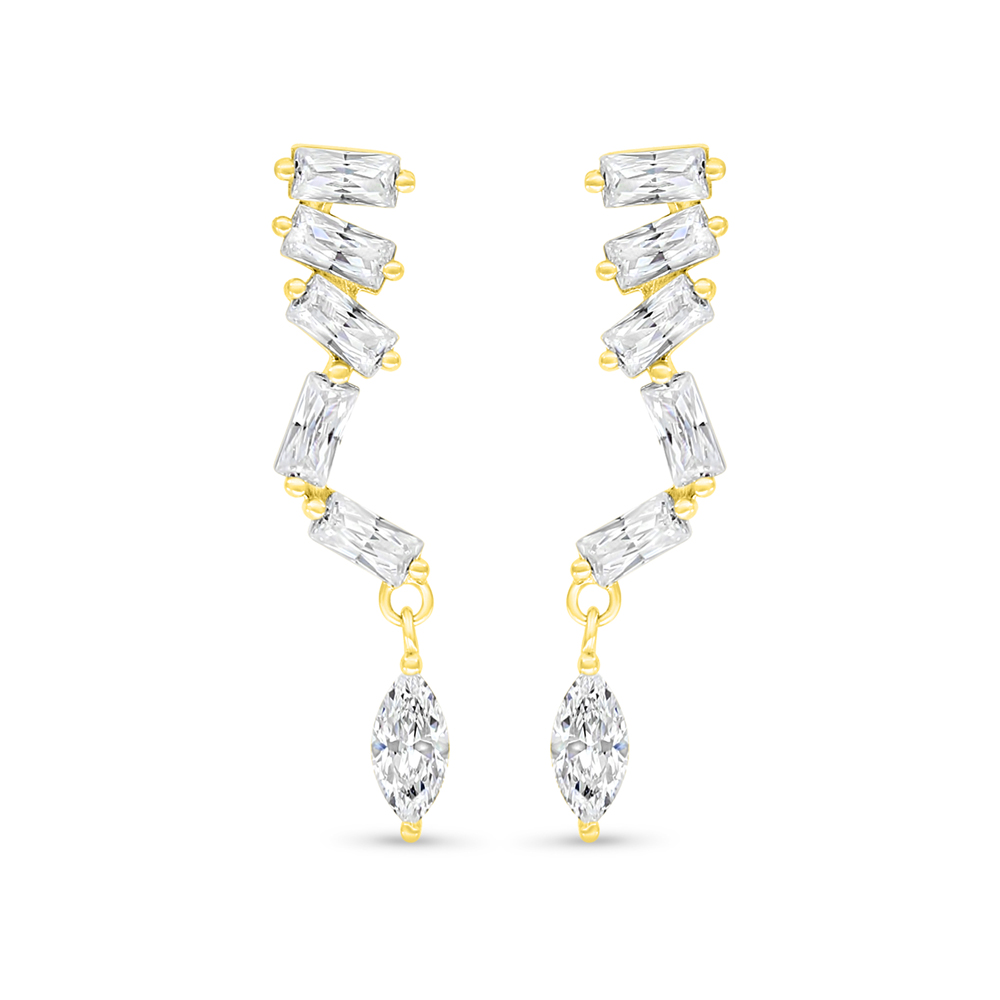 Sterling Silver 925 Earring Golden Plated Embedded With White Zircon