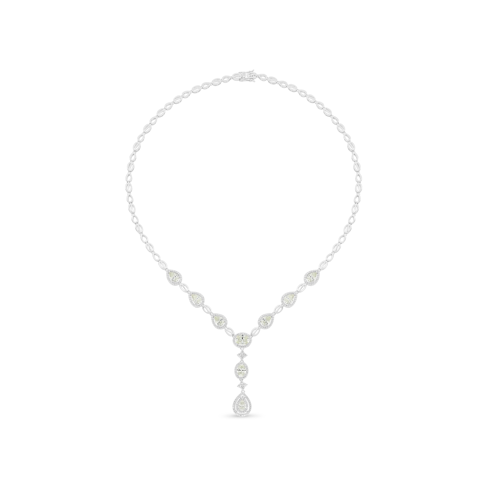 Sterling Silver 925 Necklace Rhodium Plated Embedded With Diamond Color And White Zircon