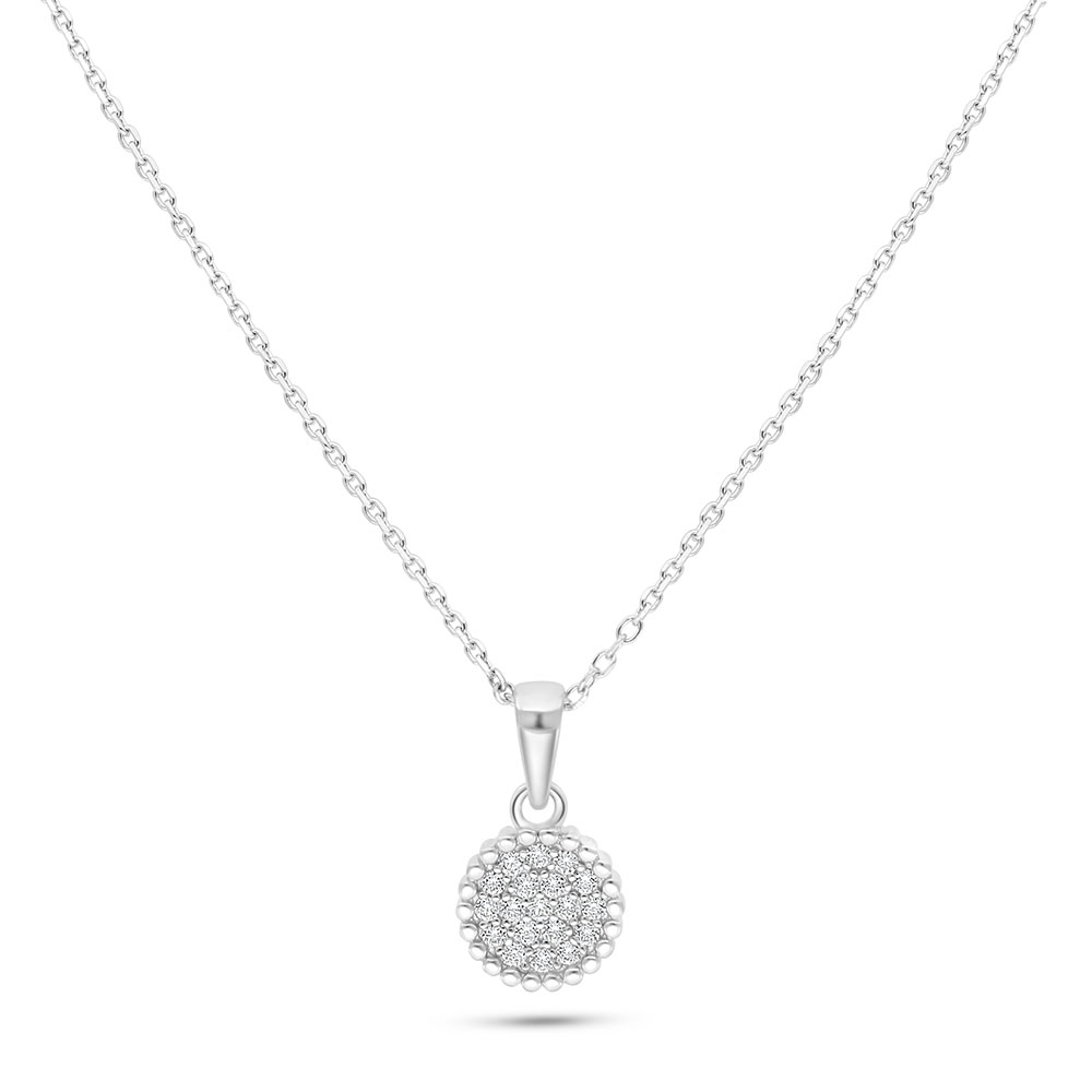 Sterling Silver 925 Necklace Rhodium Plated Embedded With White Zircon