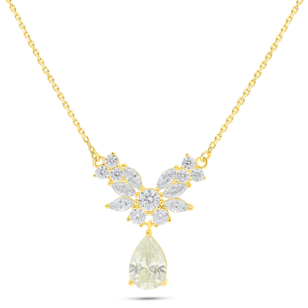 Sterling Silver 925 Necklace Golden Plated Embedded With Diamond Color And White Zircon