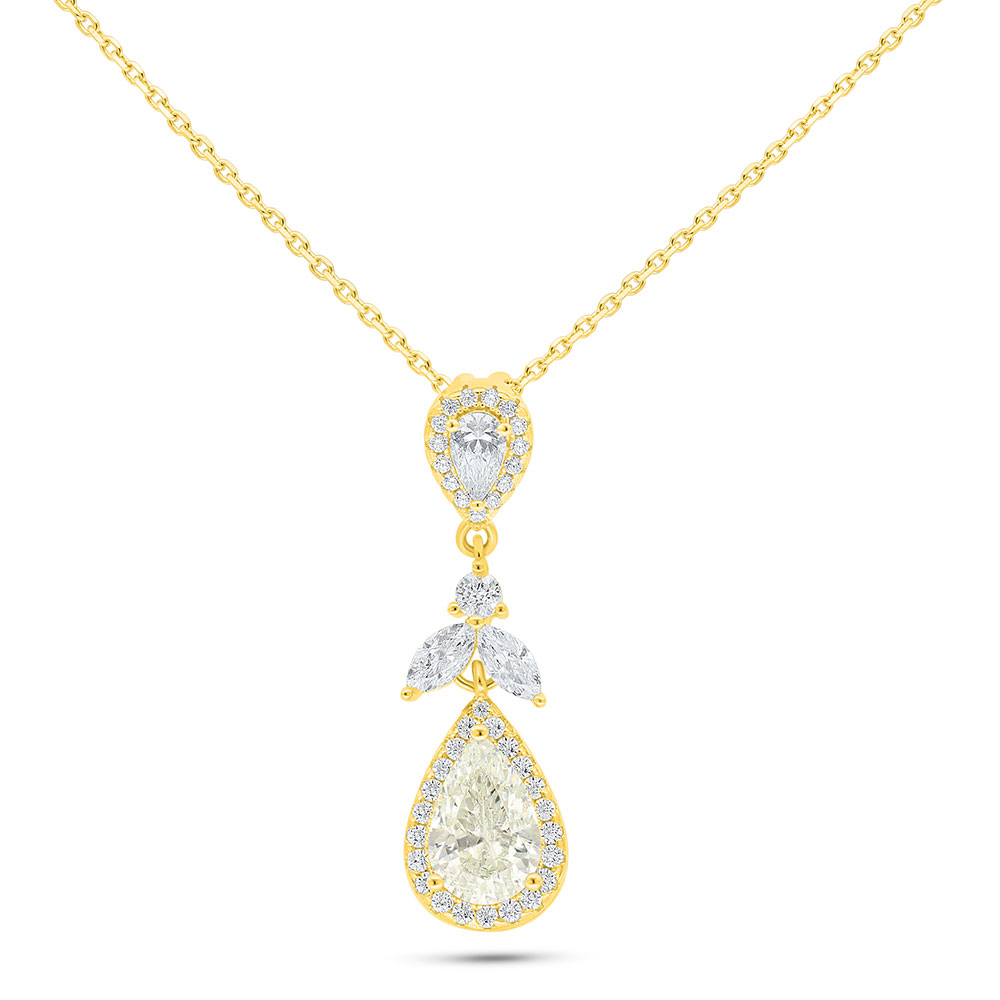 Sterling Silver 925 Necklace Golden Plated Embedded With Diamond Color And White Zircon