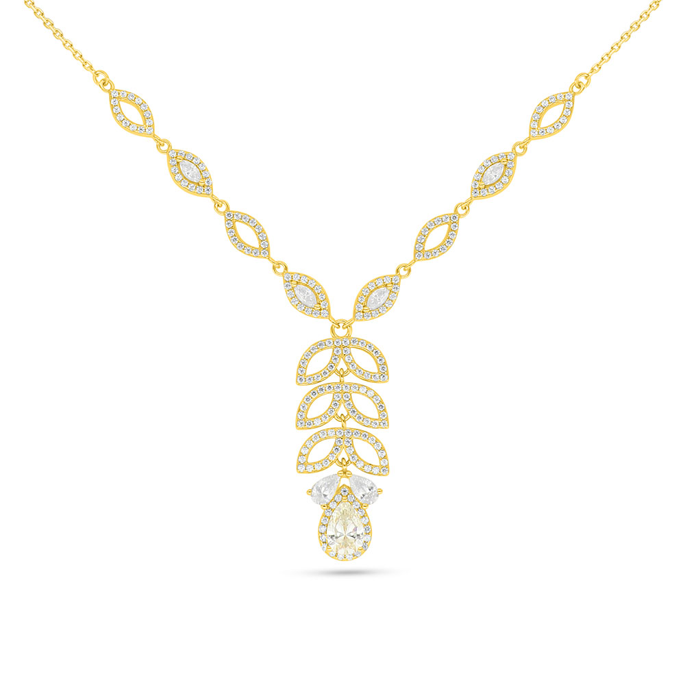 Sterling Silver 925 Necklace Golden Plated Embedded With Diamond Color And White Zircon