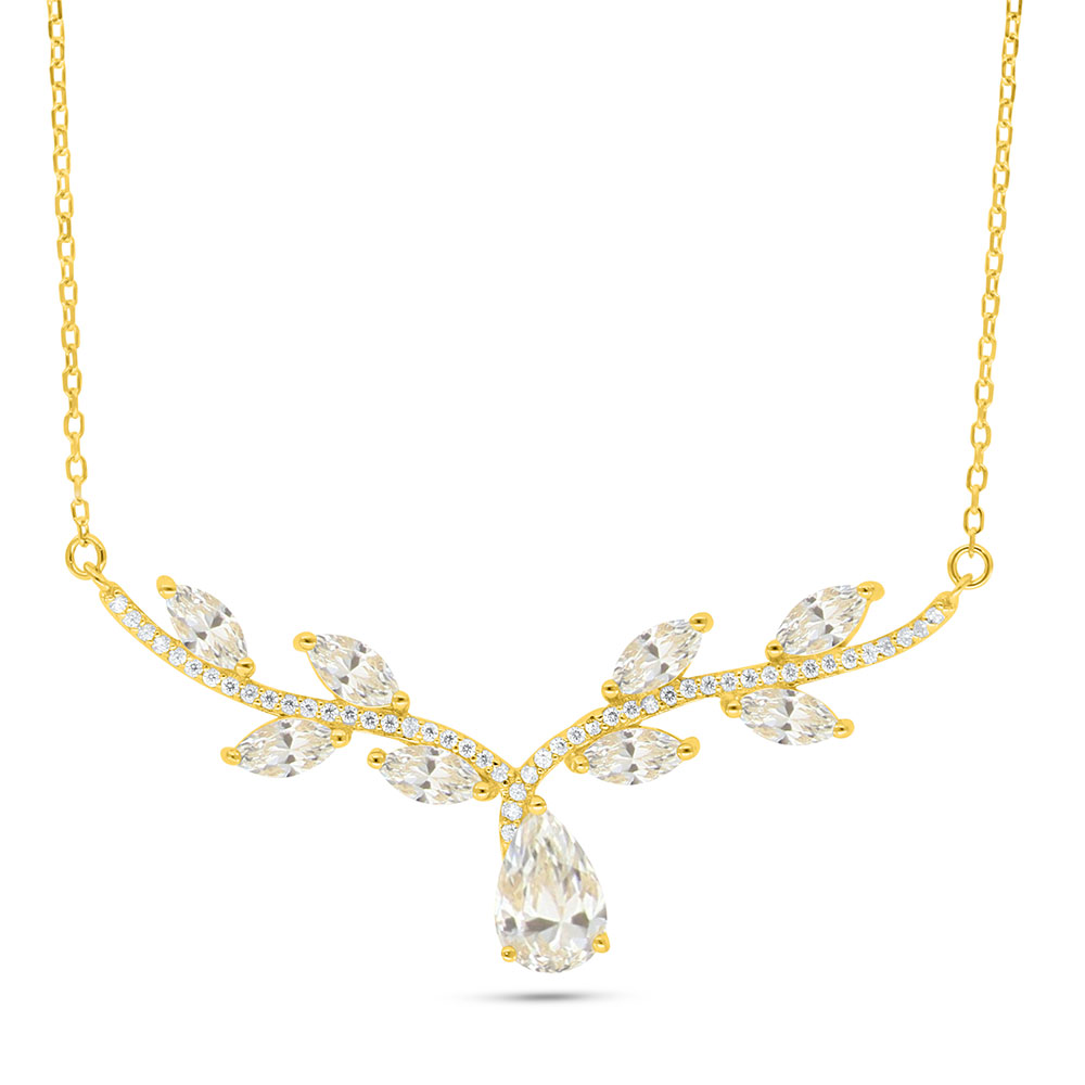 Sterling Silver 925 Necklace Golden Plated Embedded With Diamond Color And White Zircon