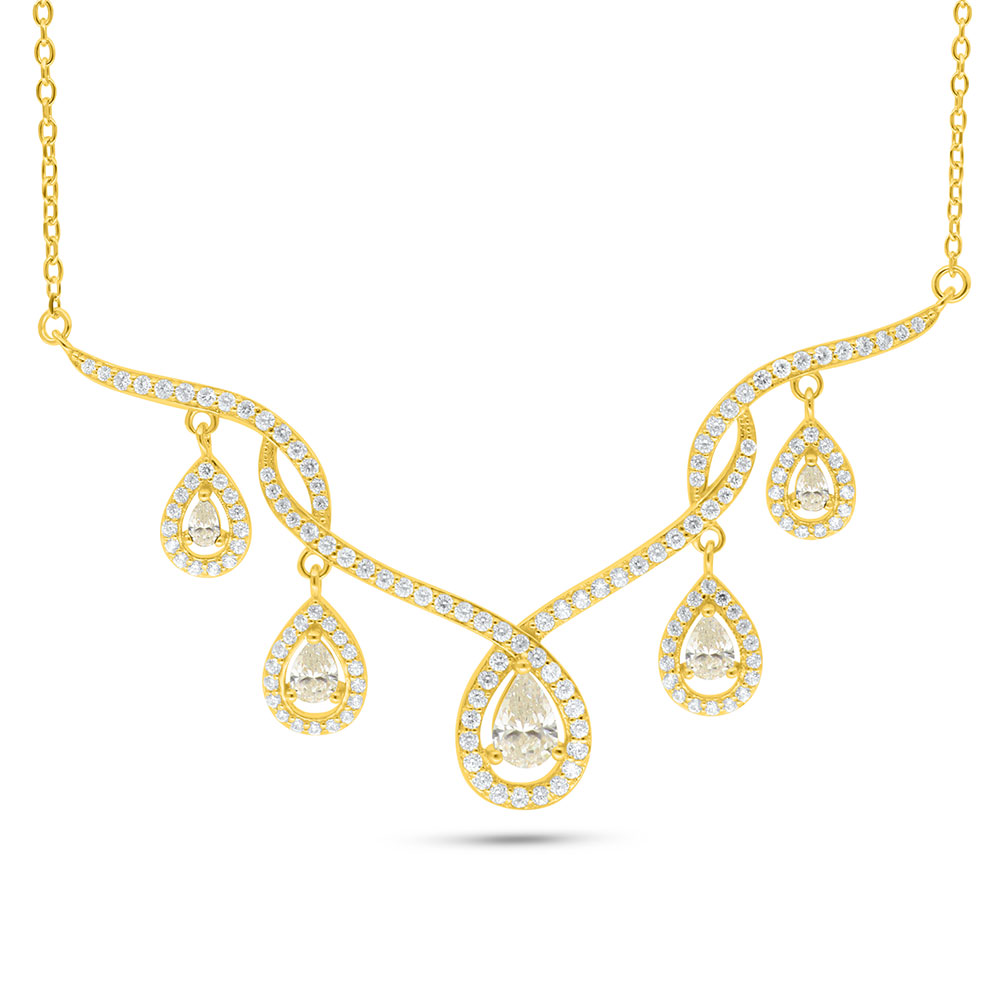 Sterling Silver 925 Necklace Golden Plated Embedded With Diamond Color And White Zircon