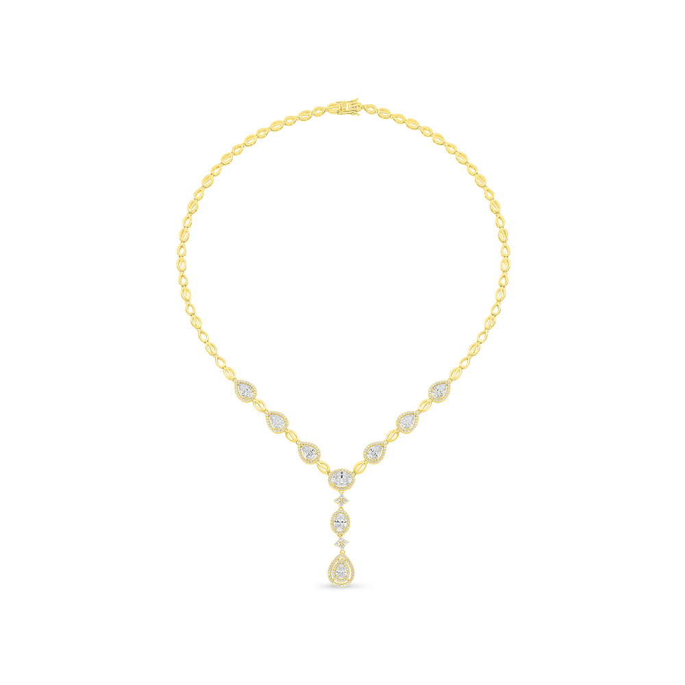 Sterling Silver 925 Necklace Golden Plated Embedded With Diamond Color And White Zircon