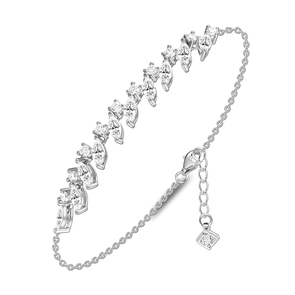 Sterling Silver 925 Bracelet Rhodium Plated Embedded With White Zircon