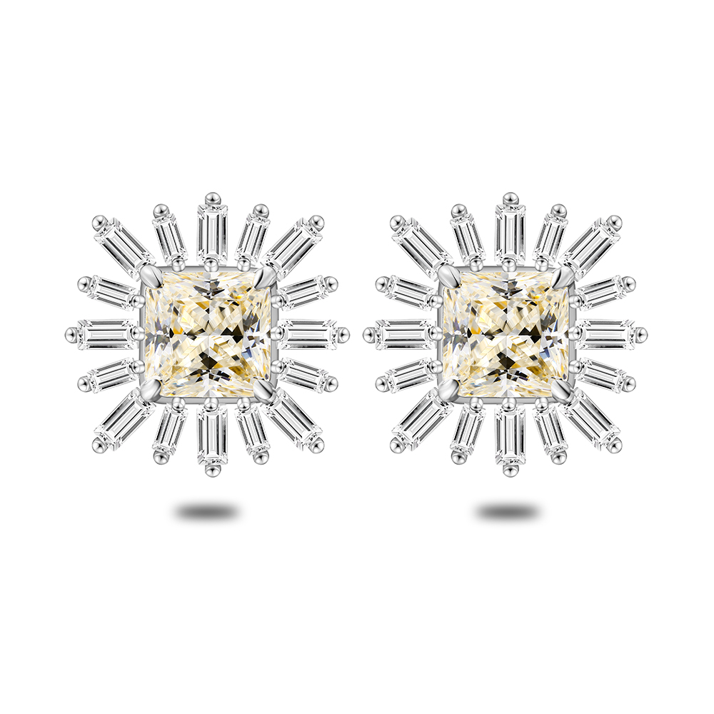 Sterling Silver 925 Earring Rhodium Plated Embedded With Diamond Color And White Zircon