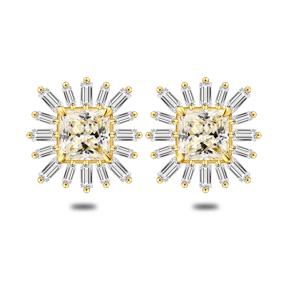 Sterling Silver 925 Earring Golden Plated Embedded With Diamond Color And White Zircon