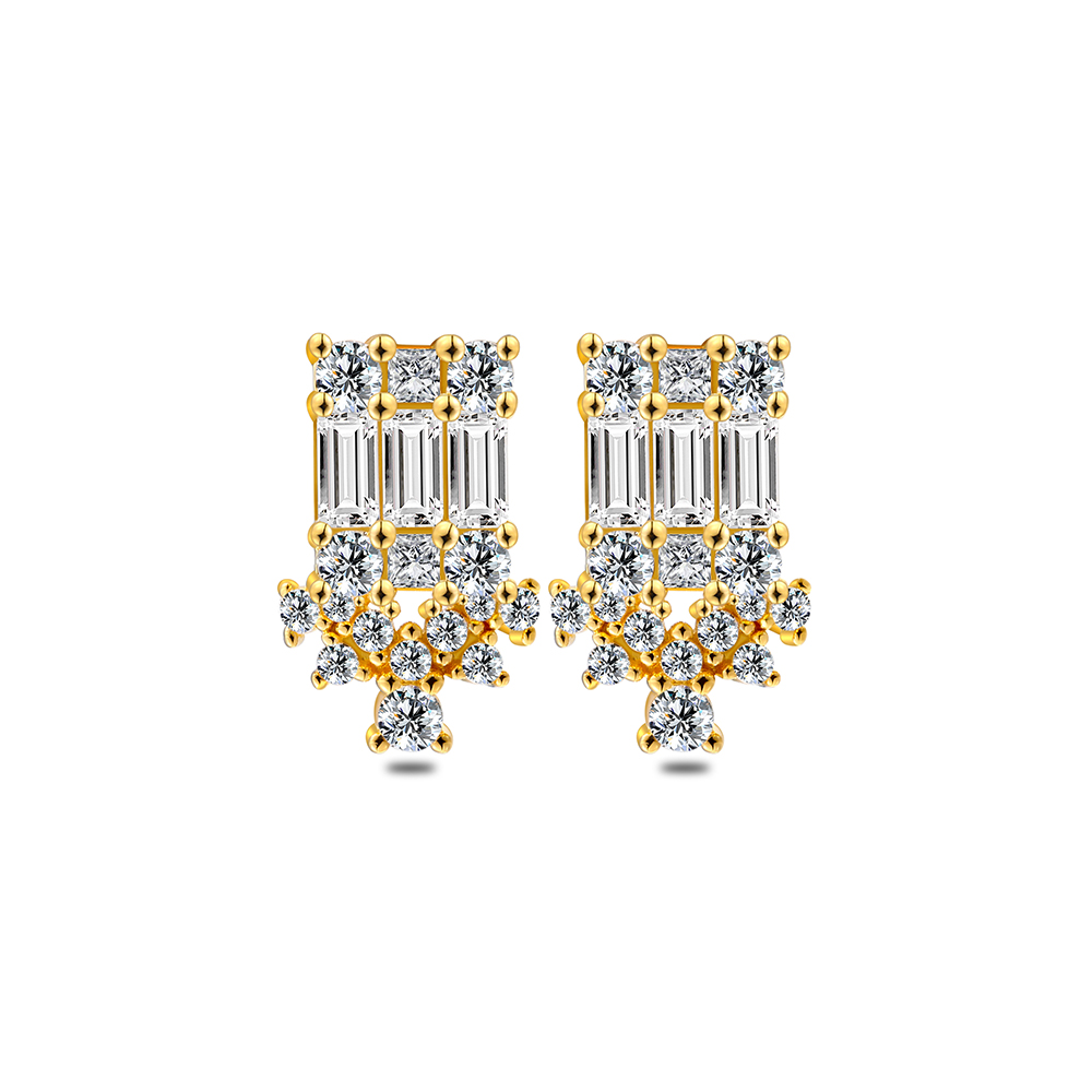 Sterling Silver 925 Earring Golden Plated Embedded With White Zircon