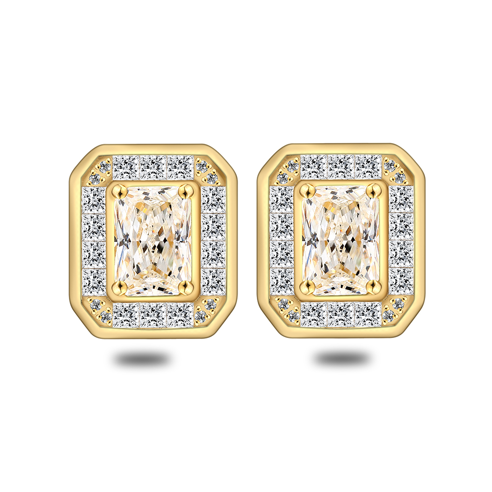 Sterling Silver 925 Earring Golden Plated Embedded With Diamond Color And White Zircon