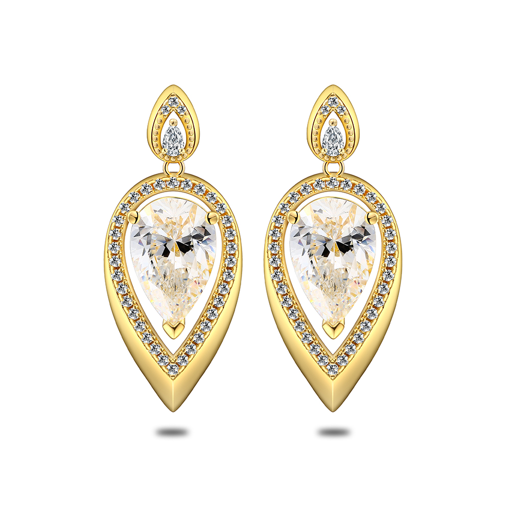 Sterling Silver 925 Earring Golden Plated Embedded With Diamond Color And White Zircon