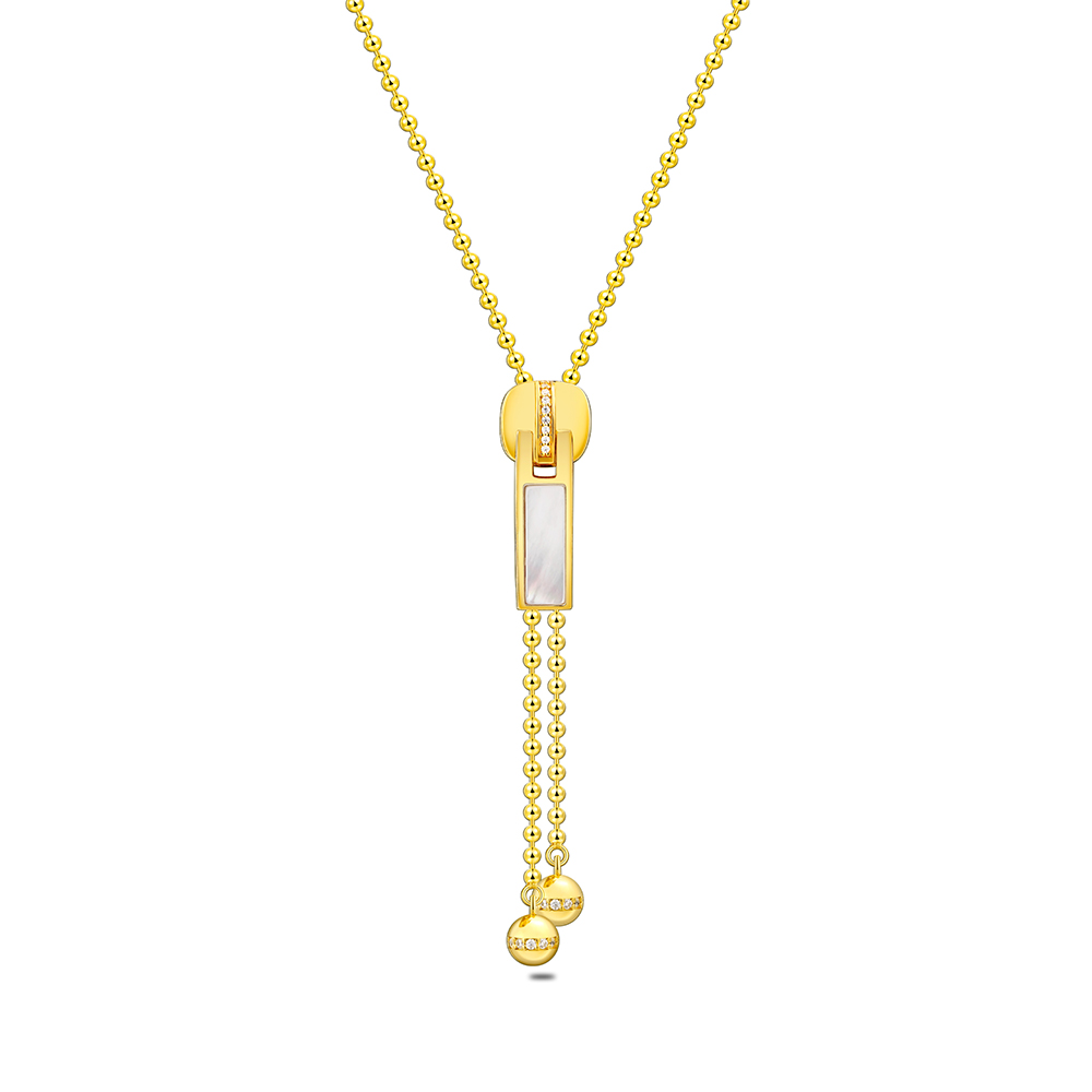 Sterling Silver 925 Necklace Golden Plated Embedded With White Shell And White Zircon