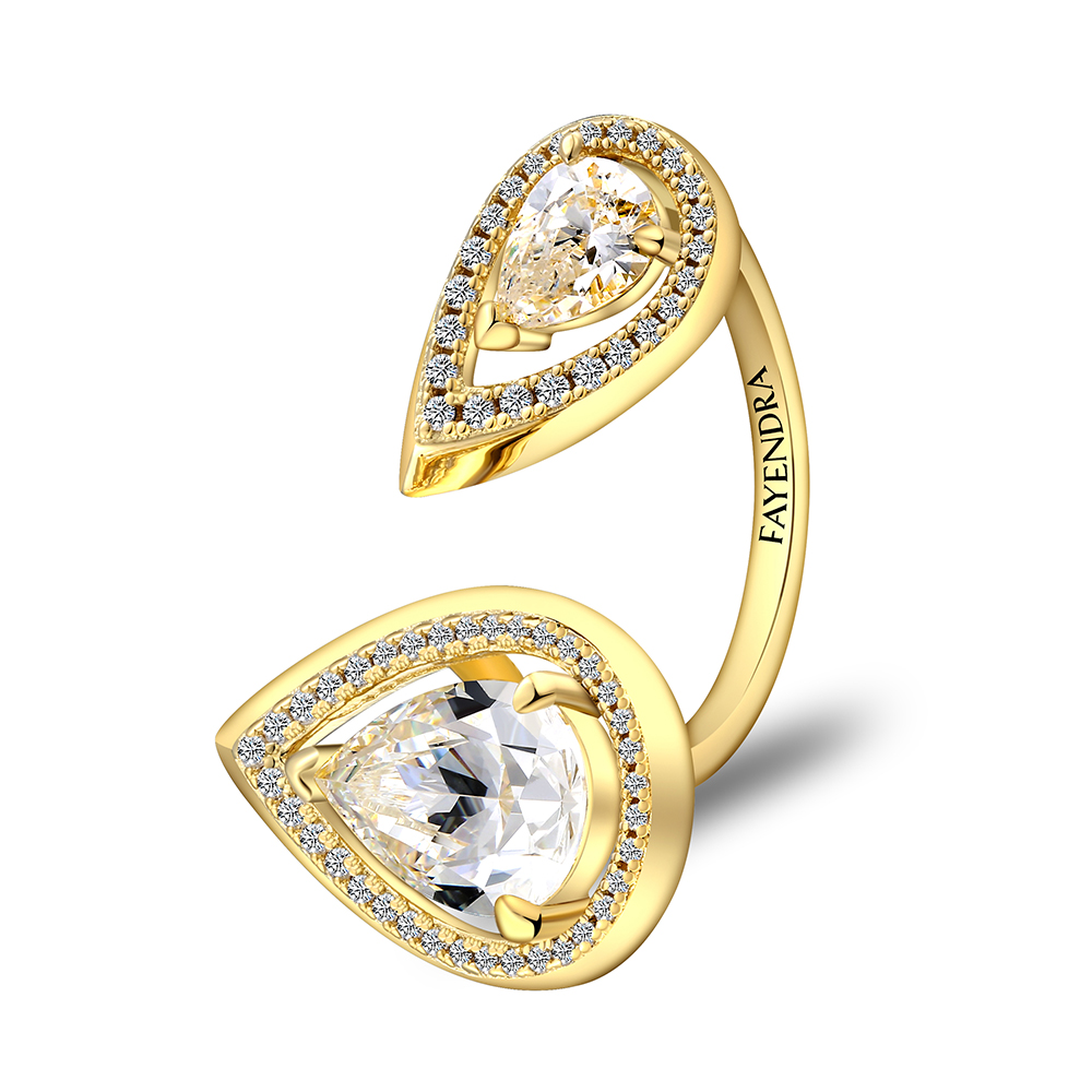 Sterling Silver 925 Ring Golden Plated Embedded With Diamond Color And White Zircon