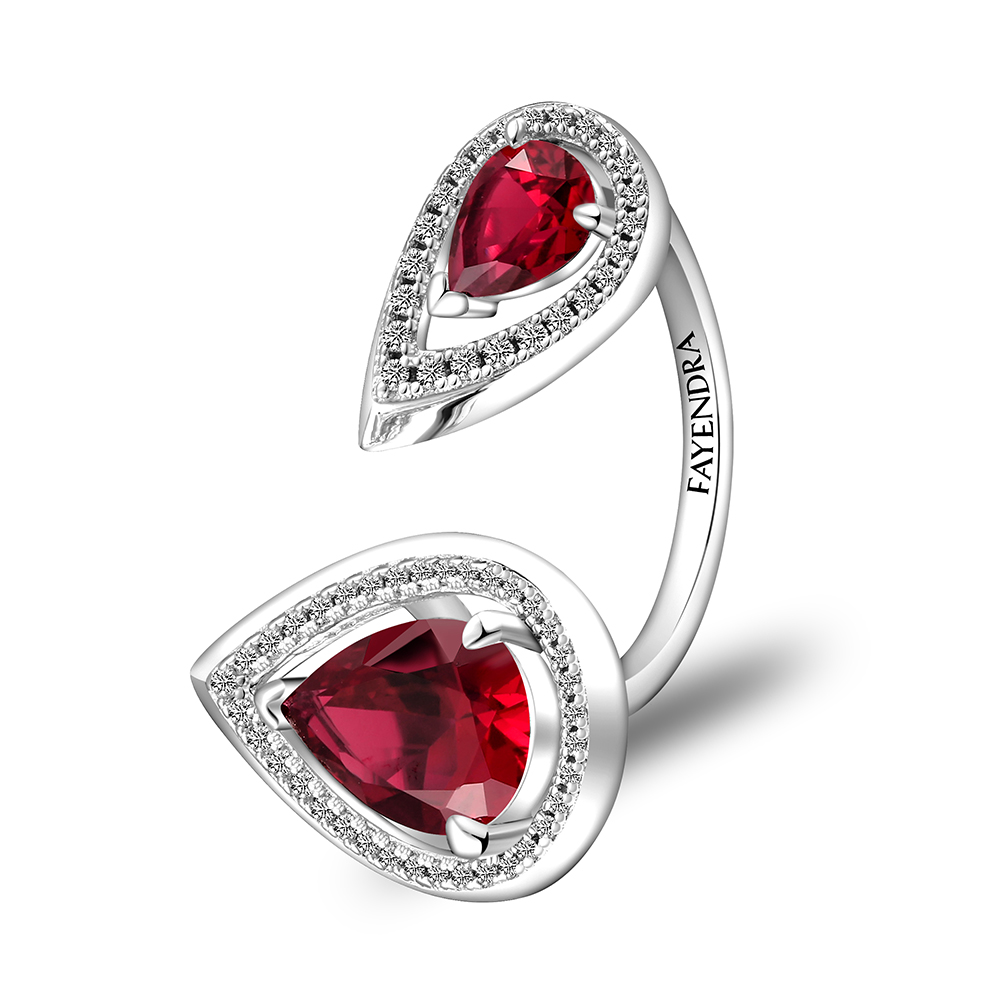 Sterling Silver 925 Ring Rhodium Plated Embedded With Ruby Corundum And White Zircon