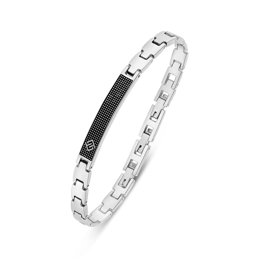 Stainless Steel Bracelet 316L Silver And Black Plated (LOGO) 