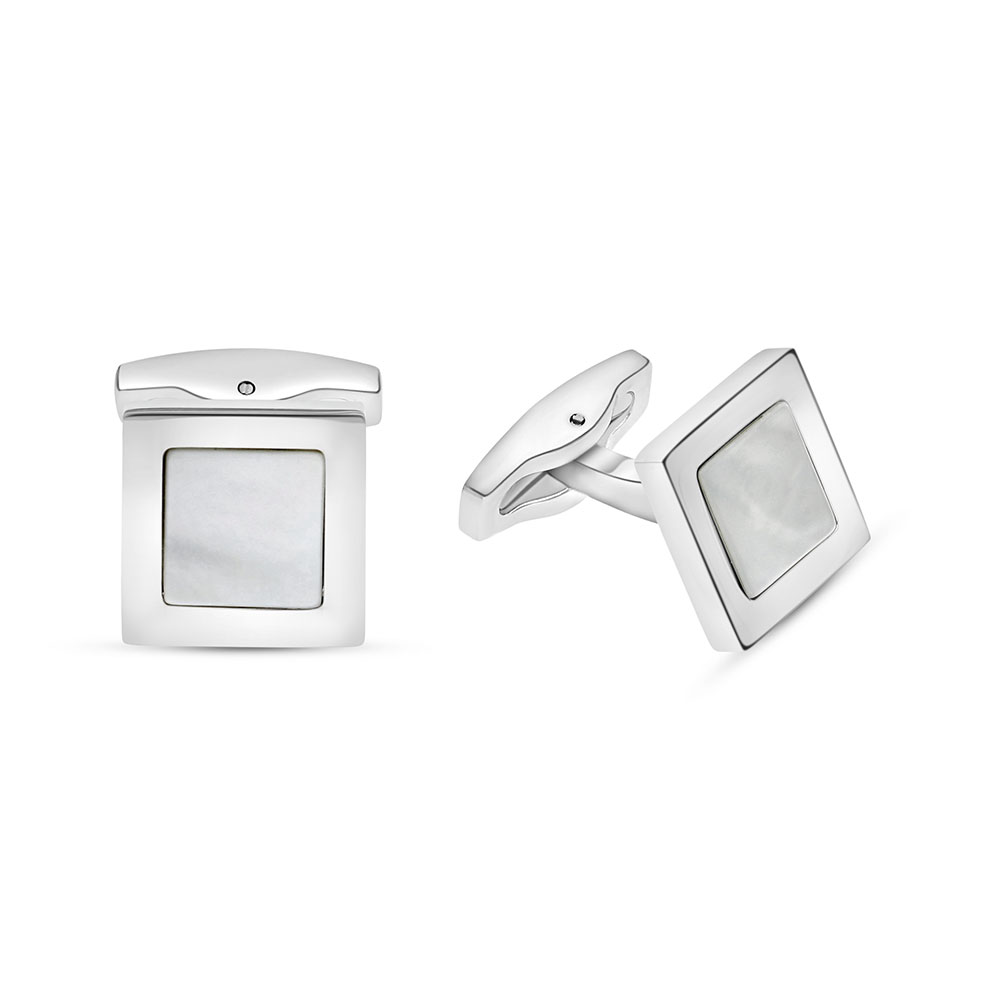 Stainless Steel Cufflink 316L Silver Plated  Embedded With White Shell 