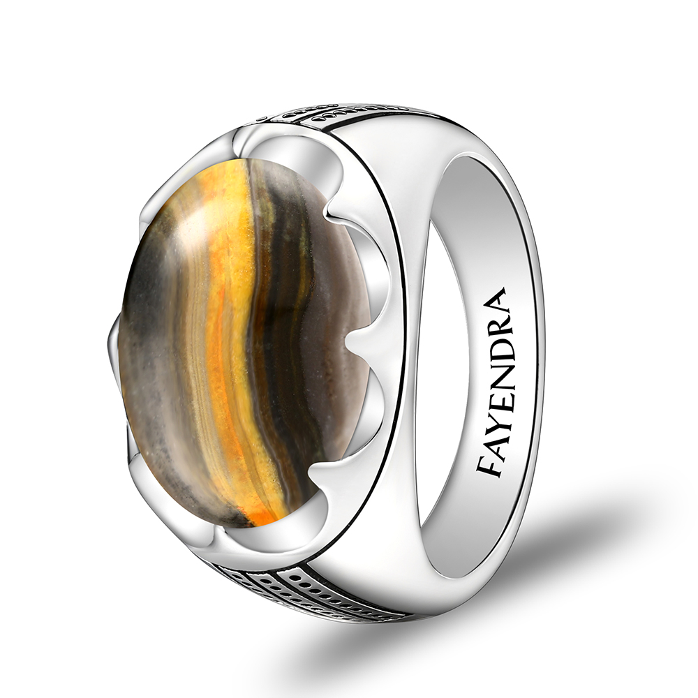 Sterling Silver 925 Ring Rhodium Plated Embedded With ECLIPSE STONE