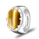 Sterling Silver 925 Ring Rhodium Plated Embedded With GOLD TIGER EYE