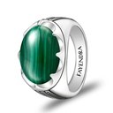 Sterling Silver 925 Ring Rhodium Plated Embedded With Malachite