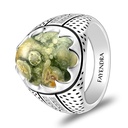 Sterling Silver 925 Ring Rhodium Plated Embedded With RHYOLITE And White CZ