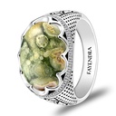 Sterling Silver 925 Ring Rhodium Plated Embedded With RHYOLITE And White CZ