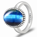 Sterling Silver 925 Ring Rhodium Plated Embedded With BLUE TIGER EYE