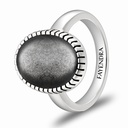 Sterling Silver 925 Ring Rhodium Plated Embedded With SILVER OBSIDIAN