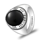 Sterling Silver 925 Ring Rhodium Plated Embedded With Black Agate