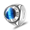 Sterling Silver 925 Ring Rhodium Plated Embedded With BLUE TIGER EYE