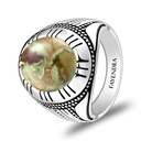 Sterling Silver 925 Ring Rhodium Plated Embedded With RHYOLITE